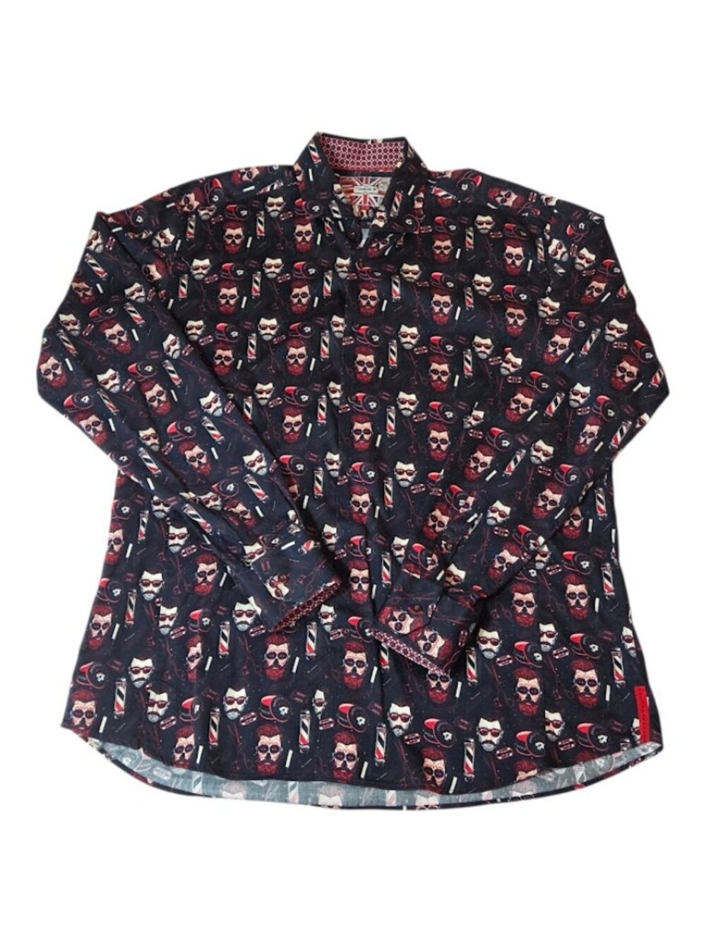 7 Downie St. London Couture Men's Barbershop Sugar Skull Long Sleeve Shirt